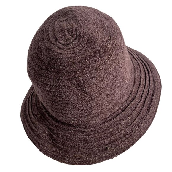 Womans Dusty Mauve Curl Brim Acrylic Bucket Derby Hat Beige Travel Classy EUC - Picture 3 of 8